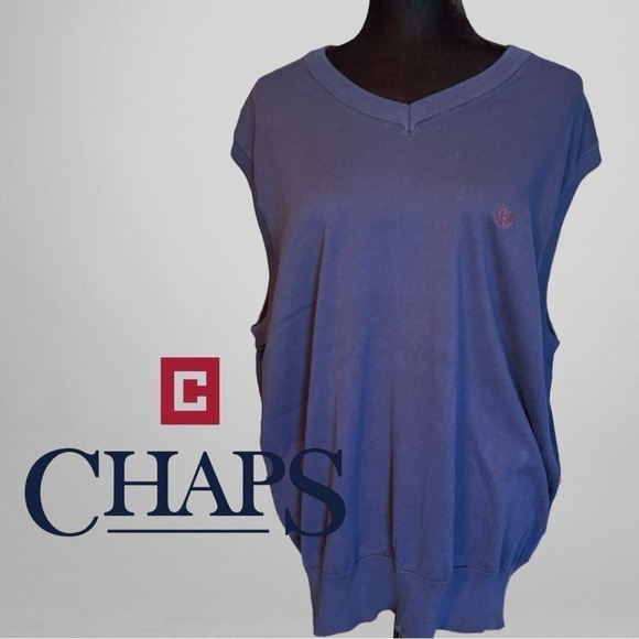 NWT Chaps Men’s Sweater Vest 2XL Cotton Black V-Neck Knit Pullover Golf - Picture 1 of 8